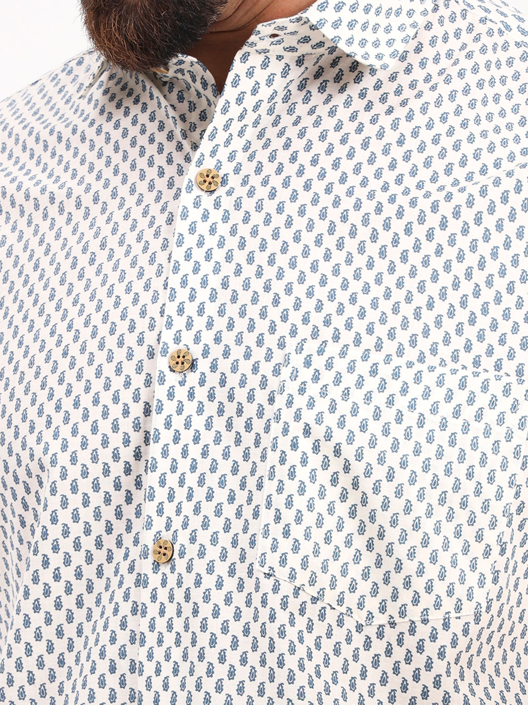 MILLENNIAL MEN White Paisley Printed Half Sleeves Shirt