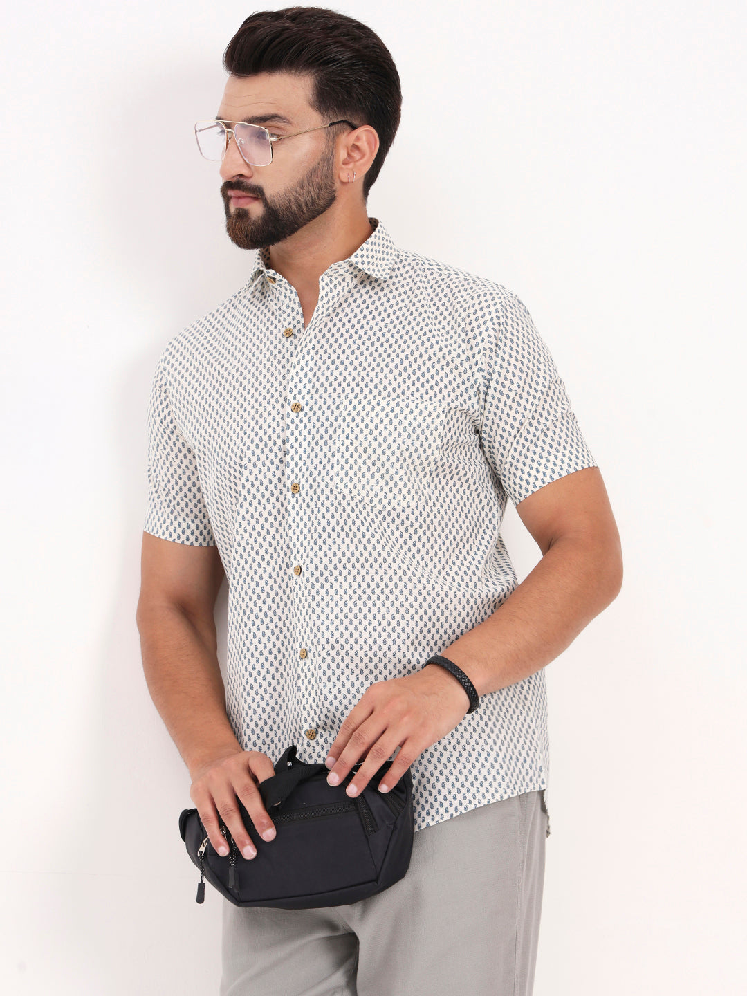 MILLENNIAL MEN White Paisley Printed Half Sleeves Shirt