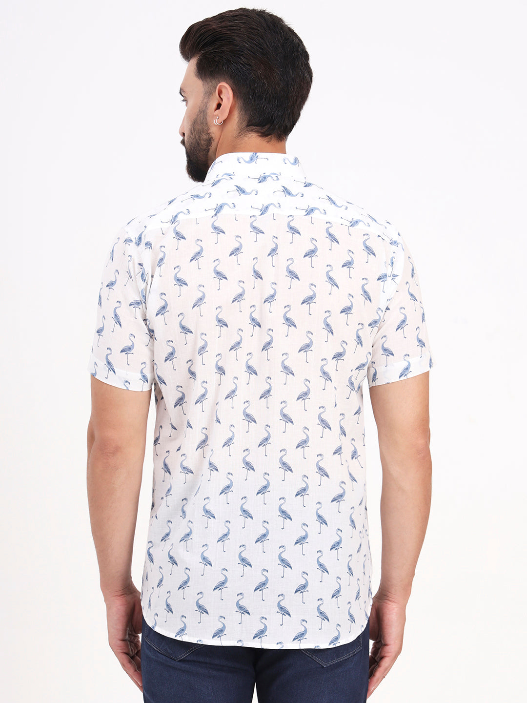 MILLENNIAL MEN White Animal Printed Half Sleeves Shirt