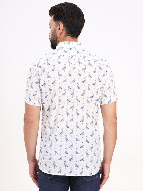 MILLENNIAL MEN White Animal Printed Half Sleeves Shirt