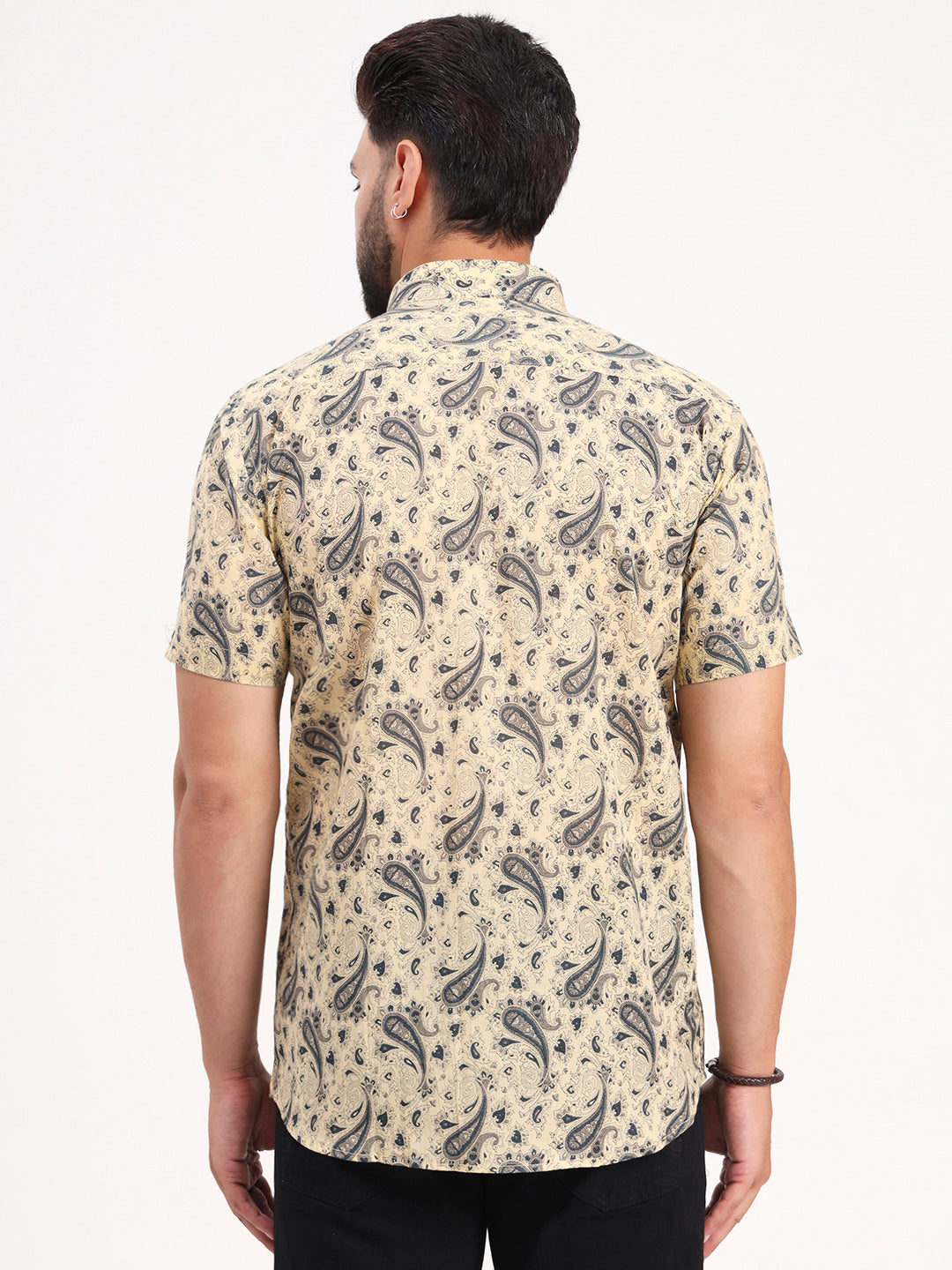 MILLENNIAL MEN Beige Paisley Printed Half Sleeves Shirt