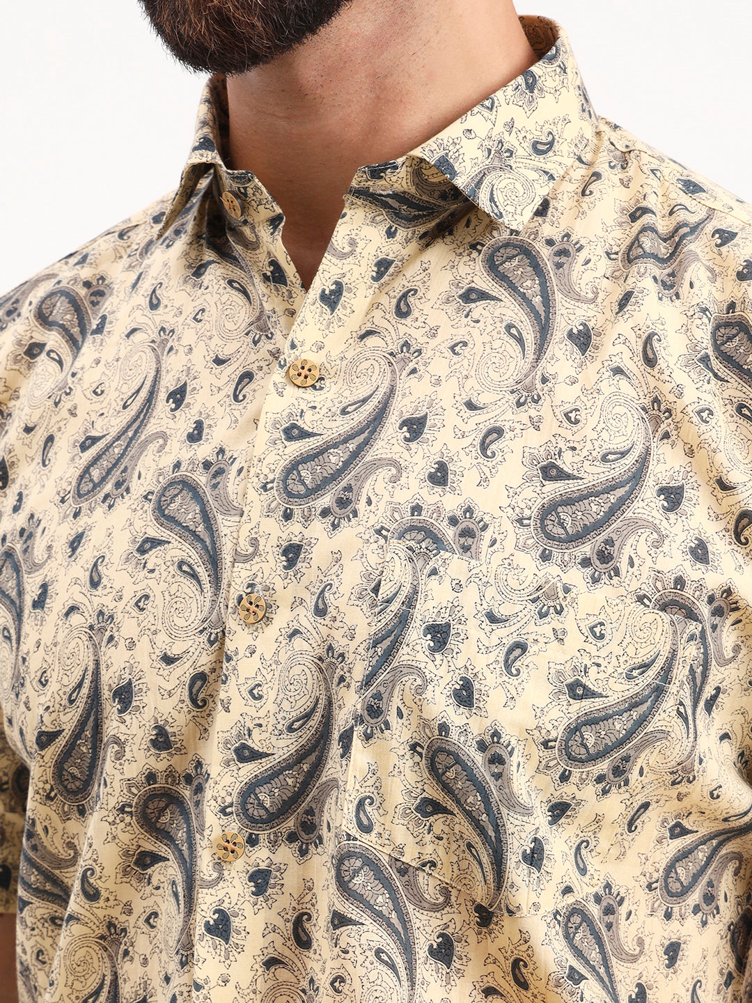 MILLENNIAL MEN Beige Paisley Printed Half Sleeves Shirt
