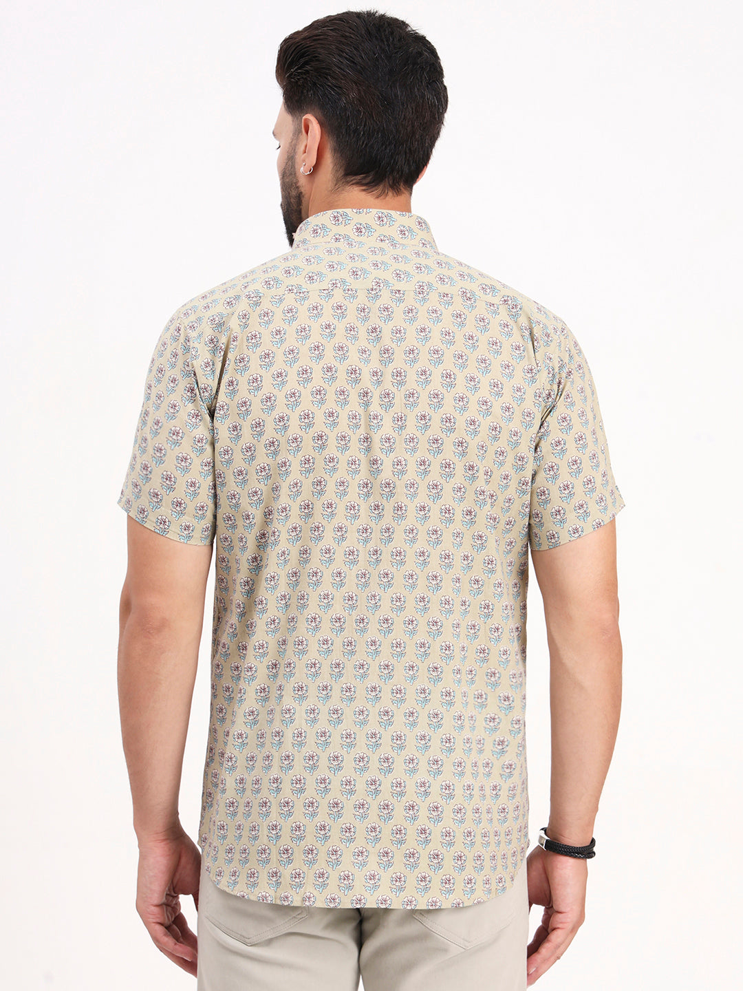 MILLENNIAL MEN Light Green Floral Printed Half Sleeves Shirt