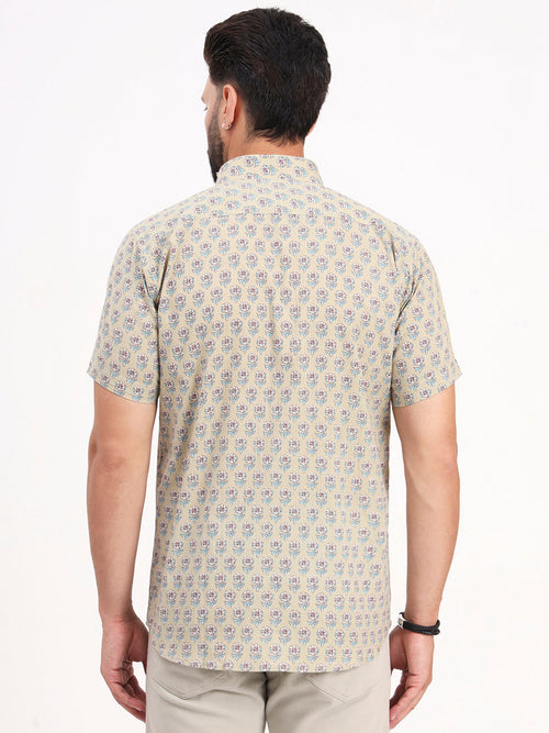 MILLENNIAL MEN Light Green Floral Printed Half Sleeves Shirt
