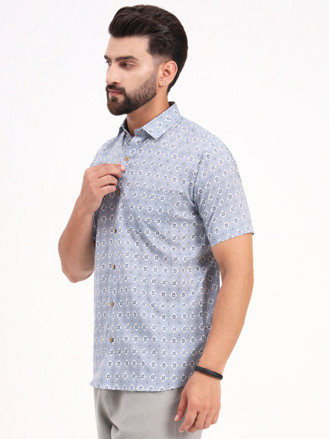 MILLENNIAL MEN Grey Abstract Printed Half Sleeves Shirt