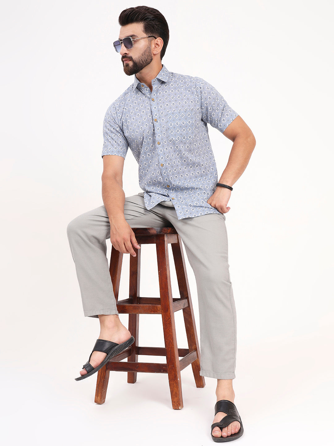 MILLENNIAL MEN Grey Abstract Printed Half Sleeves Shirt