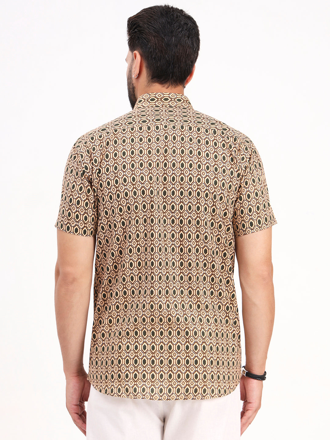 MILLENNIAL MEN Tan Beige Geometric Printed Half Sleeves Shirt