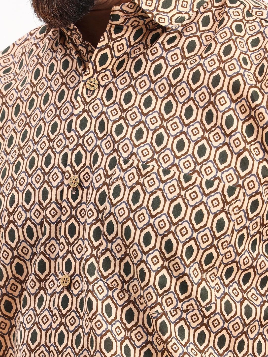 MILLENNIAL MEN Tan Beige Geometric Printed Half Sleeves Shirt