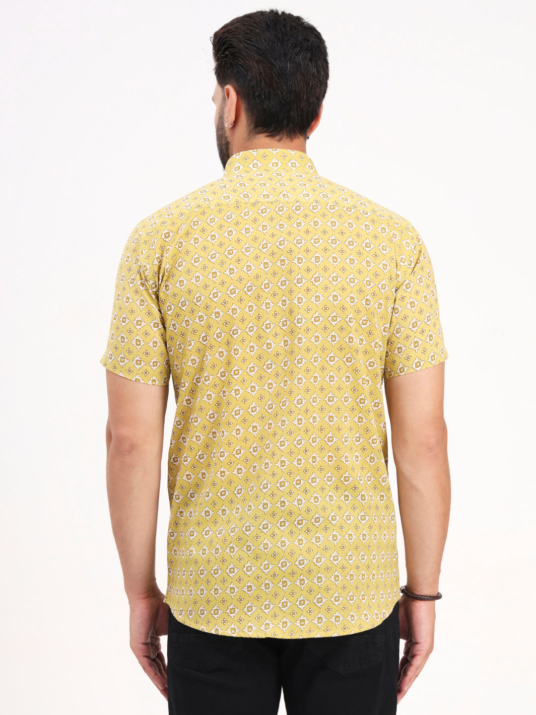 MILLENNIAL MEN Yellow Abstract Printed Half Sleeves Shirt