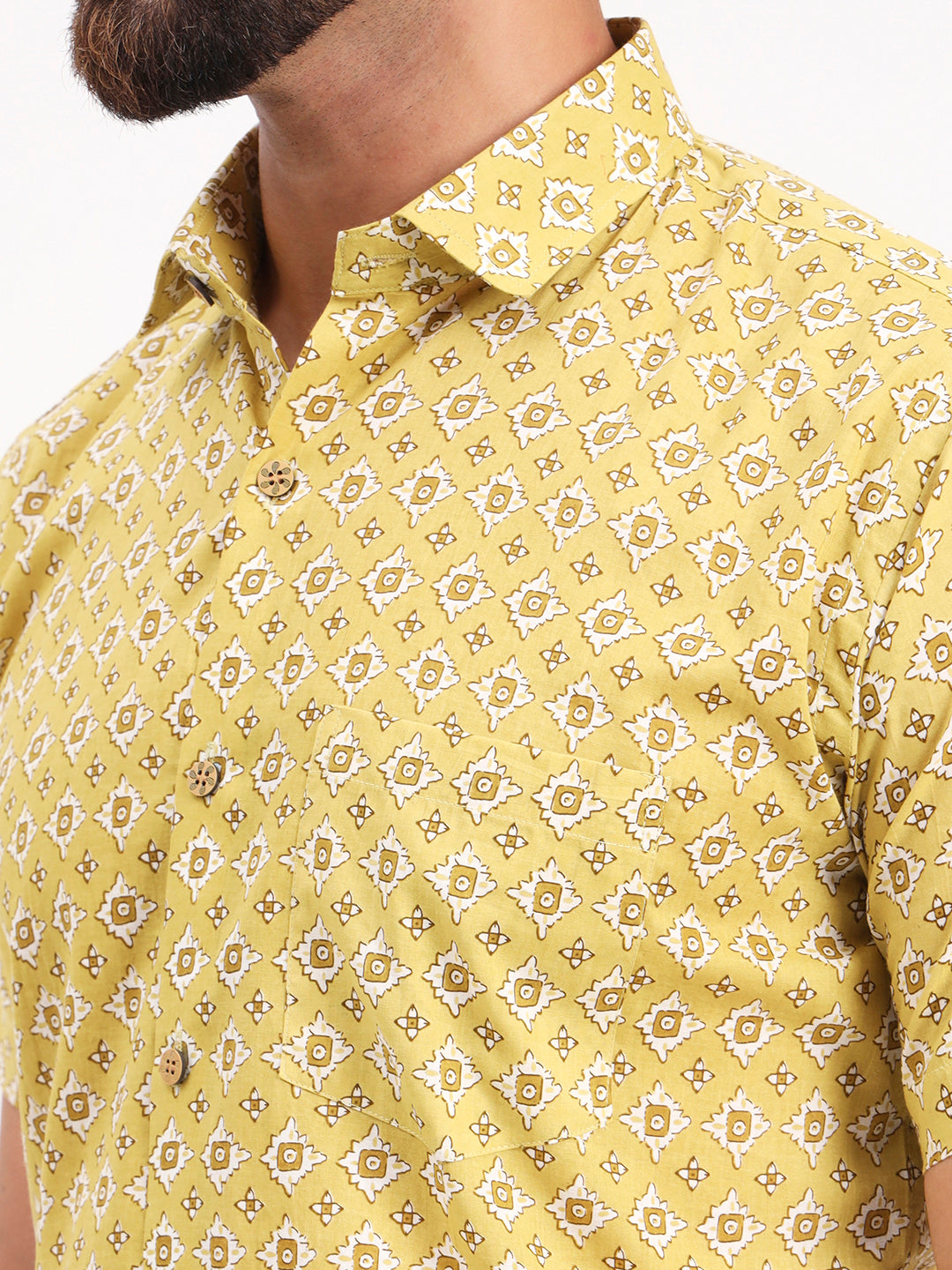 MILLENNIAL MEN Yellow Abstract Printed Half Sleeves Shirt