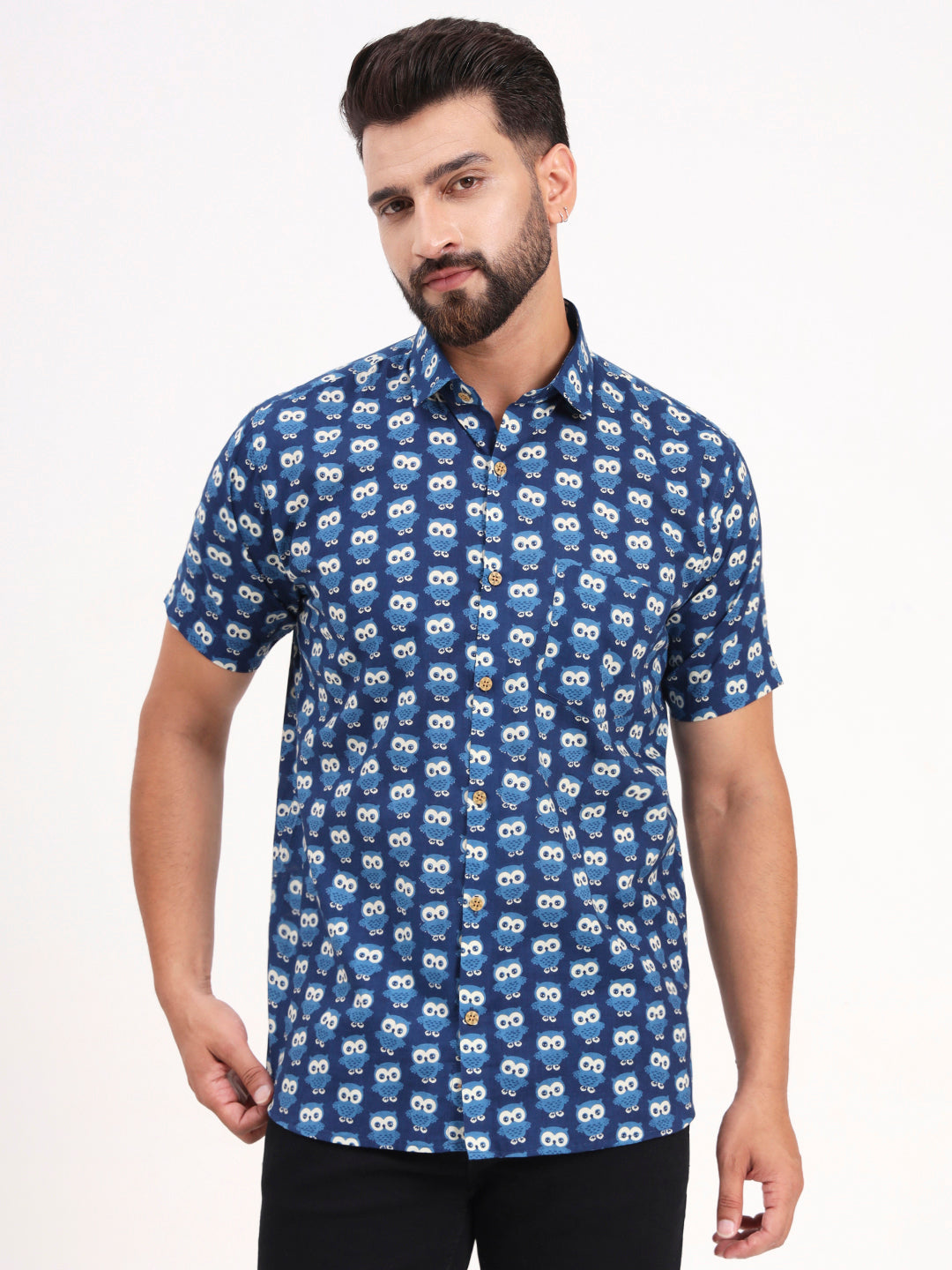 MILLENNIAL MEN Indigo Blue Animal Printed Half Sleeves Shirt