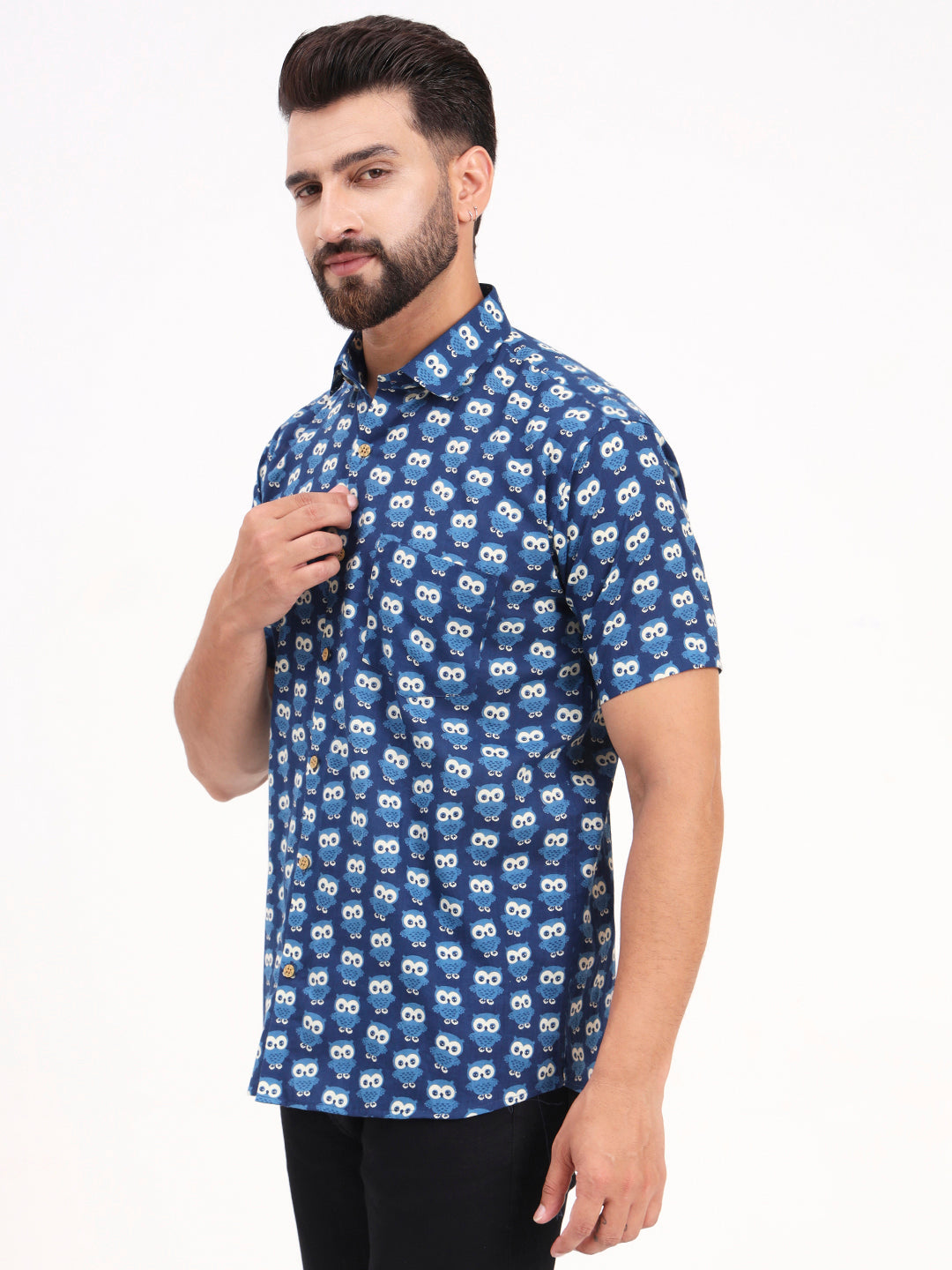 MILLENNIAL MEN Indigo Blue Animal Printed Half Sleeves Shirt