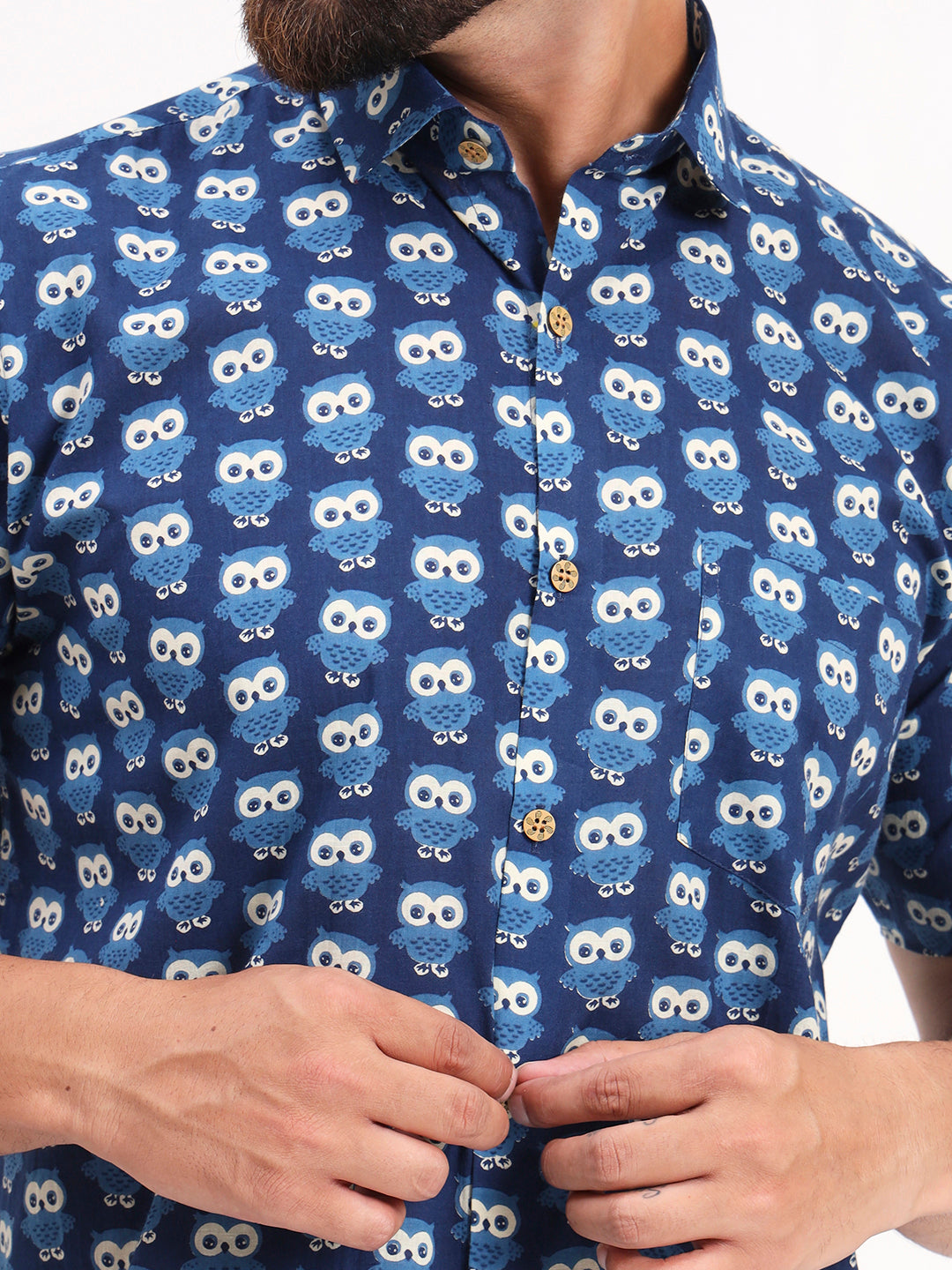 MILLENNIAL MEN Indigo Blue Animal Printed Half Sleeves Shirt