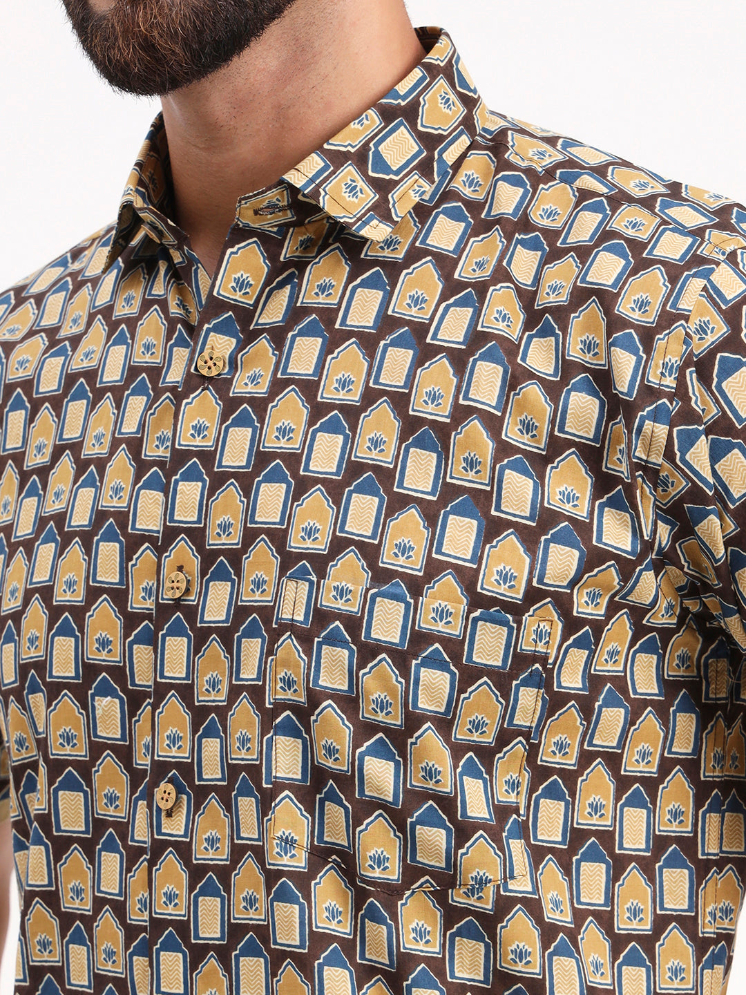 MILLENNIAL MEN Brown Abstract Printed Half Sleeves Shirt