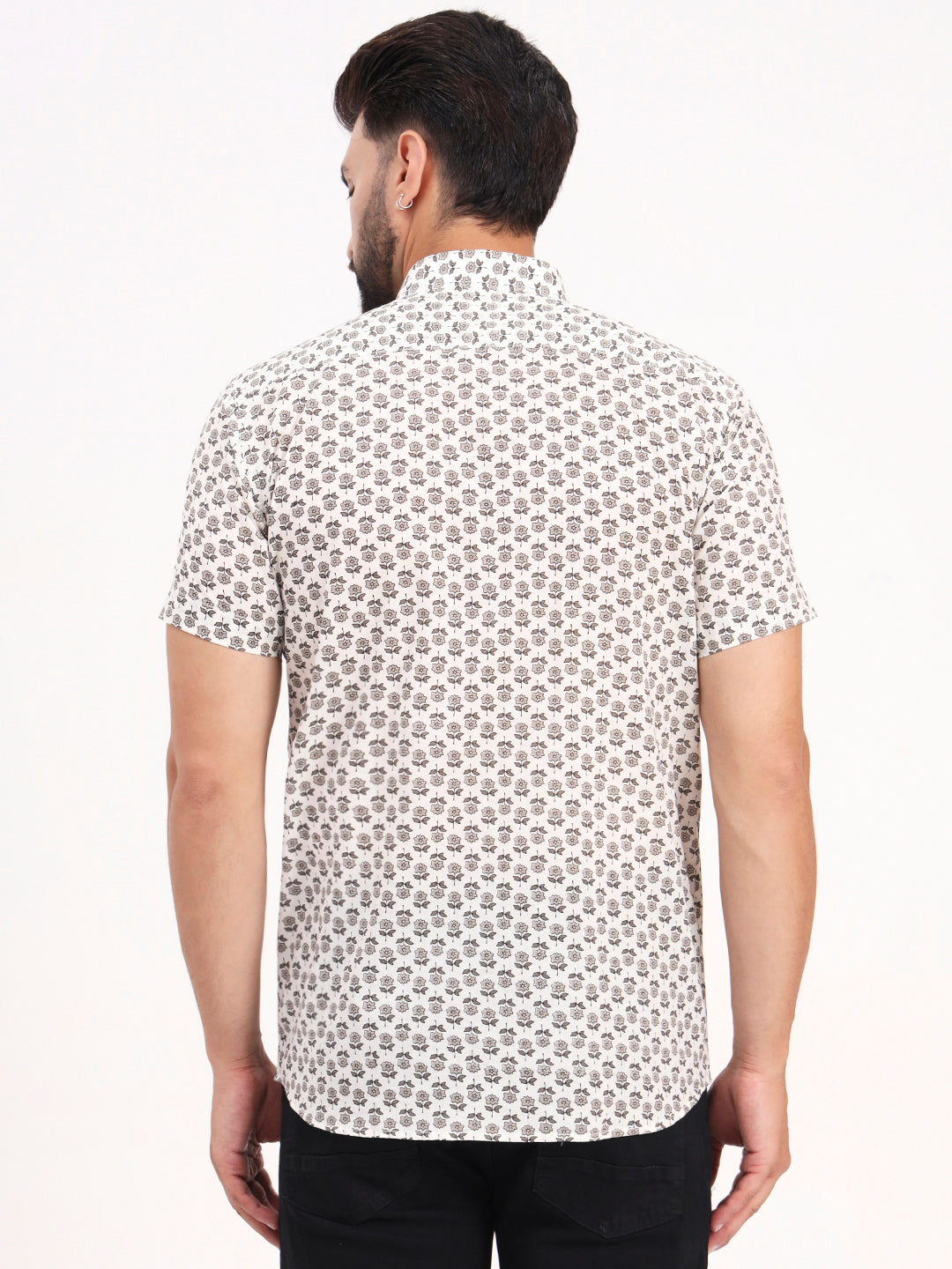 MILLENNIAL MEN White Floral Printed Half Sleeves Shirt