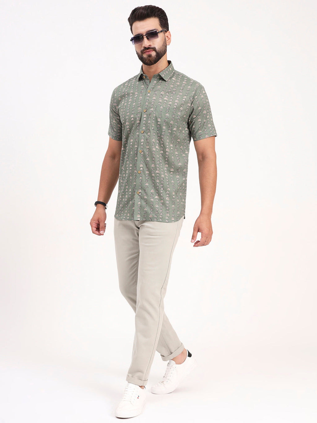 MILLENNIAL MEN Green Abstract Printed Half Sleeves Shirt