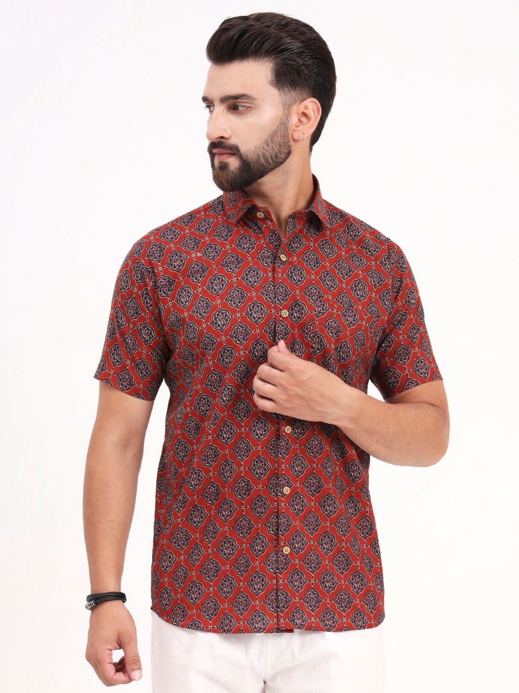 MILLENNIAL MEN Maroon Abstract Printed Half Sleeves Shirt