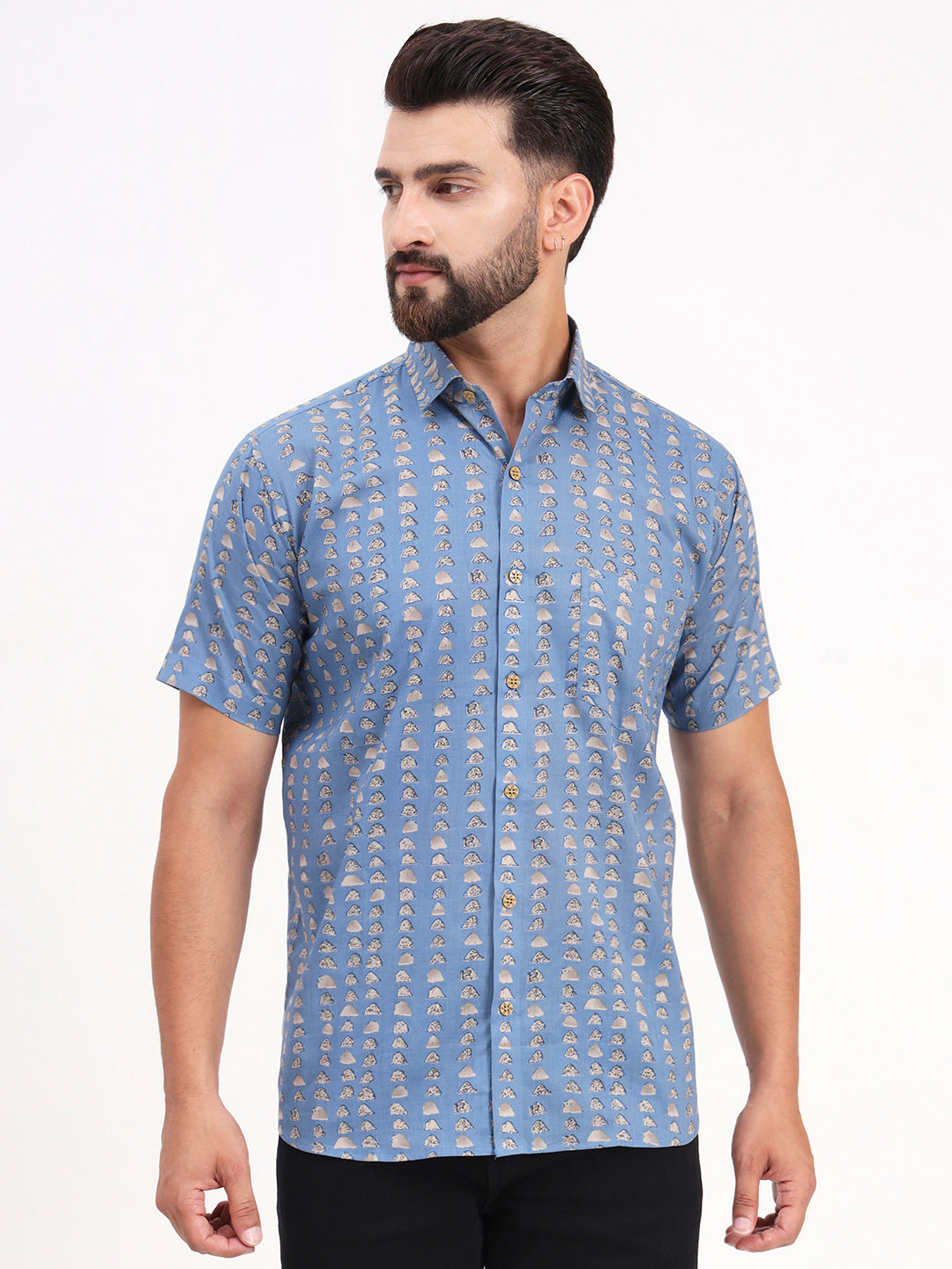 MILLENNIAL MEN Sky Blue Abstract Printed Half Sleeves Shirt