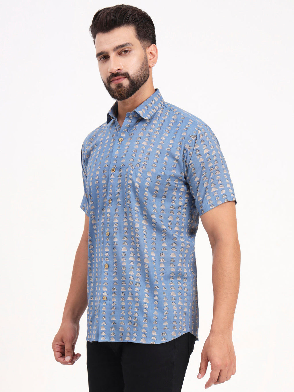 MILLENNIAL MEN Sky Blue Abstract Printed Half Sleeves Shirt