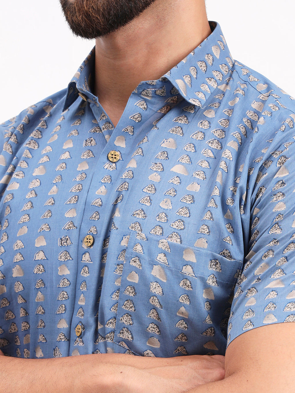 MILLENNIAL MEN Sky Blue Abstract Printed Half Sleeves Shirt