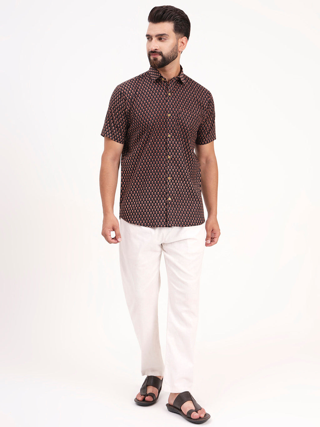 MILLENNIAL MEN Black Floral Printed Half Sleeves Shirt