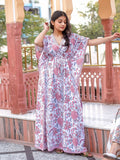 Noe Velarro White And Pink Floral Print Kaftan
