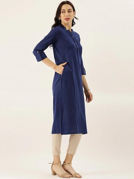 Divena Women Blue Cotton Kurta - divenaworld.com