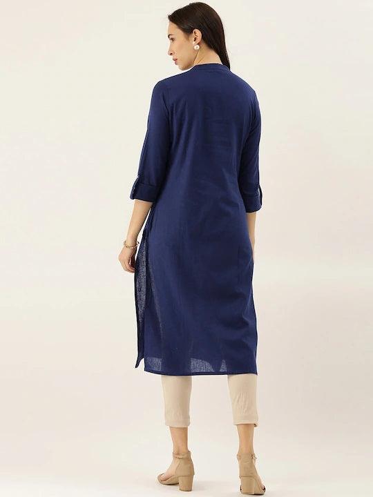 Divena Women Blue Cotton Kurta - divenaworld.com