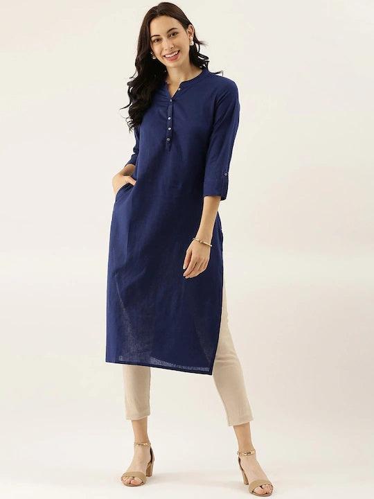Divena Women Blue Cotton Kurta - divenaworld.com